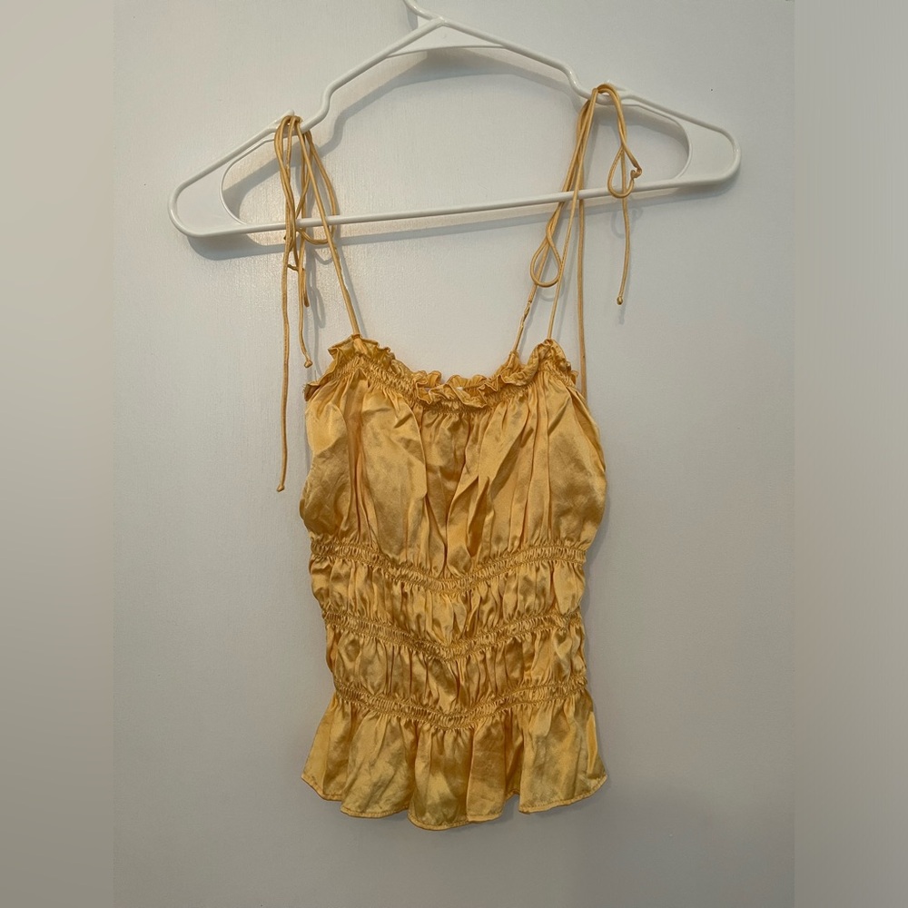Reformation yellow silk Viviana top size M